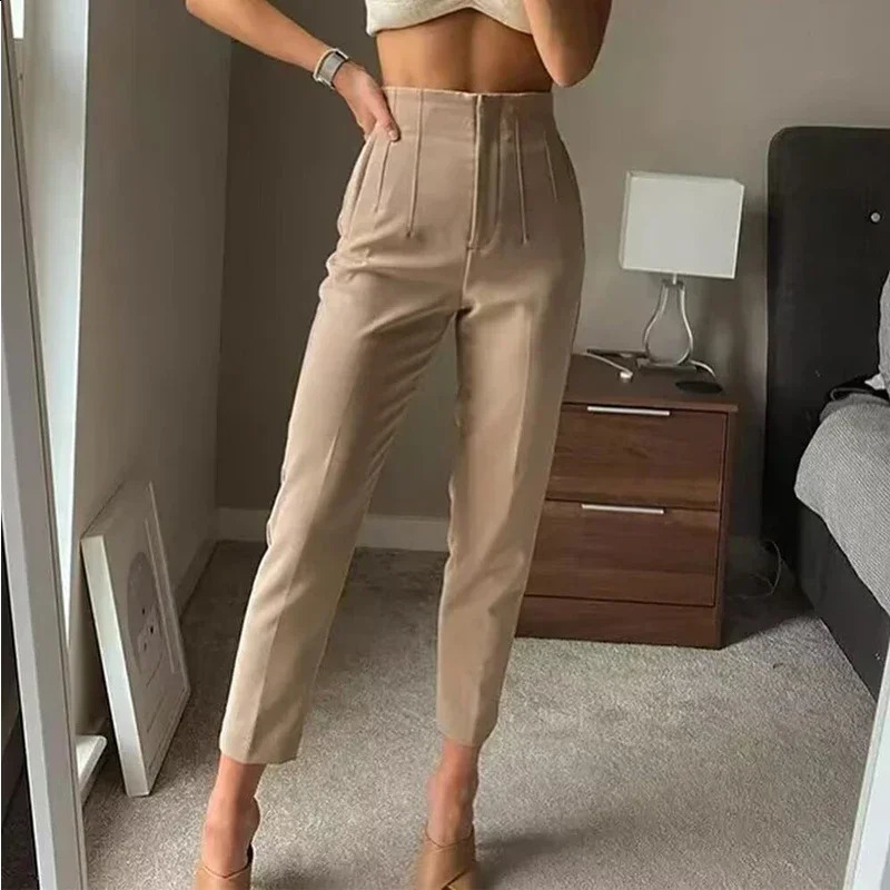 TRAF Fashion Office Wear High waist Pants for Women Formal outfits Pencil Trousers Black Pink White y240827