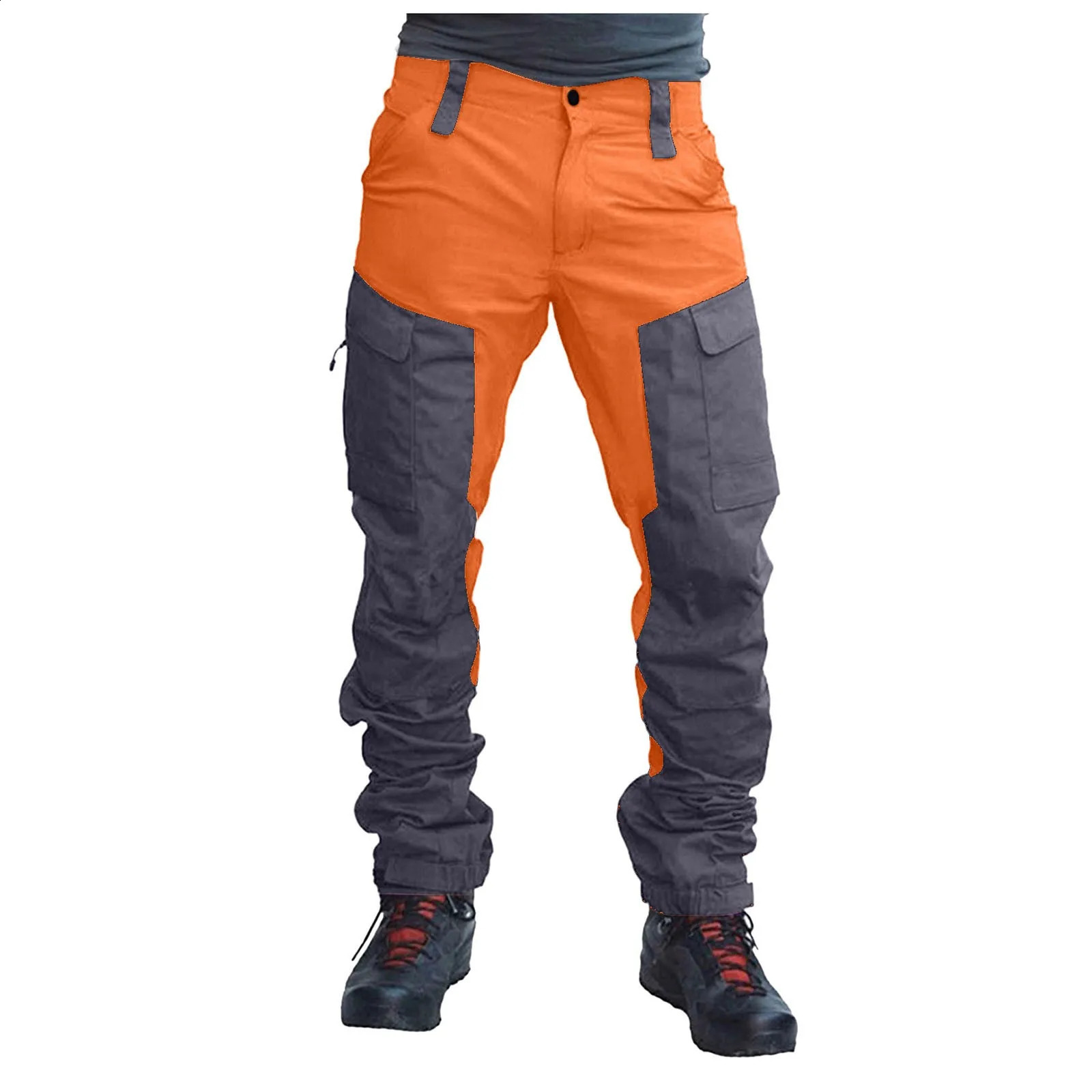Mens cargo pants with two tone patches work and leisure jogging transportation mens clothing w240827