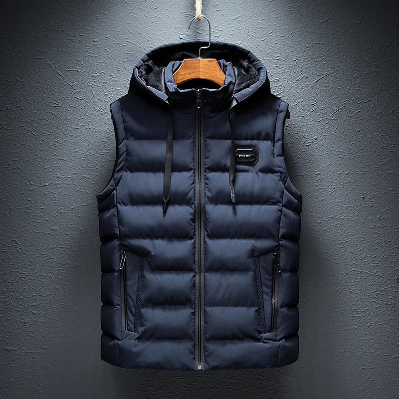 Mens Loose Casual Jacket Sleeveless Zipper Down Vest Male Solid Color Autumn Winter Warm Vests Standup Collar Oversize 240827