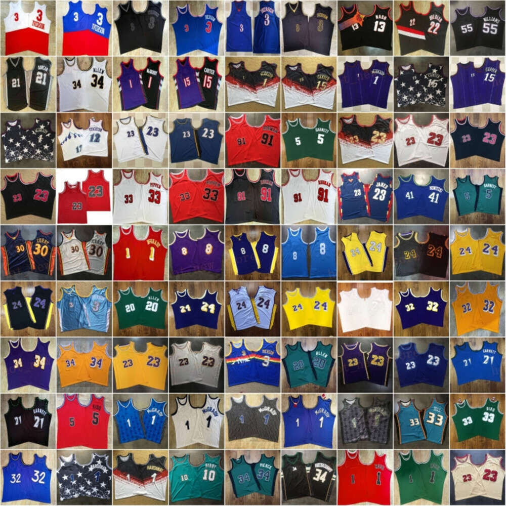 Authentic Double Embroidered Iverson Basketball Jersey Pippen Rodman Hardaway McGrady Carter Webb Mutombo Kidd Hill Ewing Duncan Payton Stockton Malone