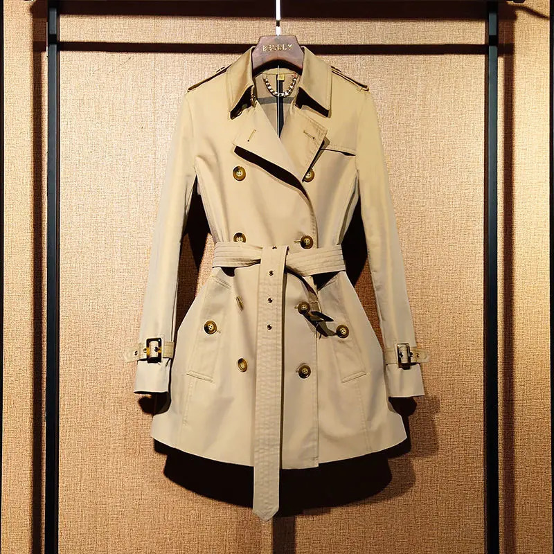 Short British classic trench coat womens ultrathin waterproof medium to long highquality casual jacket 240826