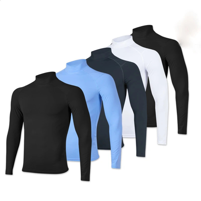 Mens autumn sports compression Tshirt half turtle neck long sleeved top pure ultrathin mens running gym sportswear 240827