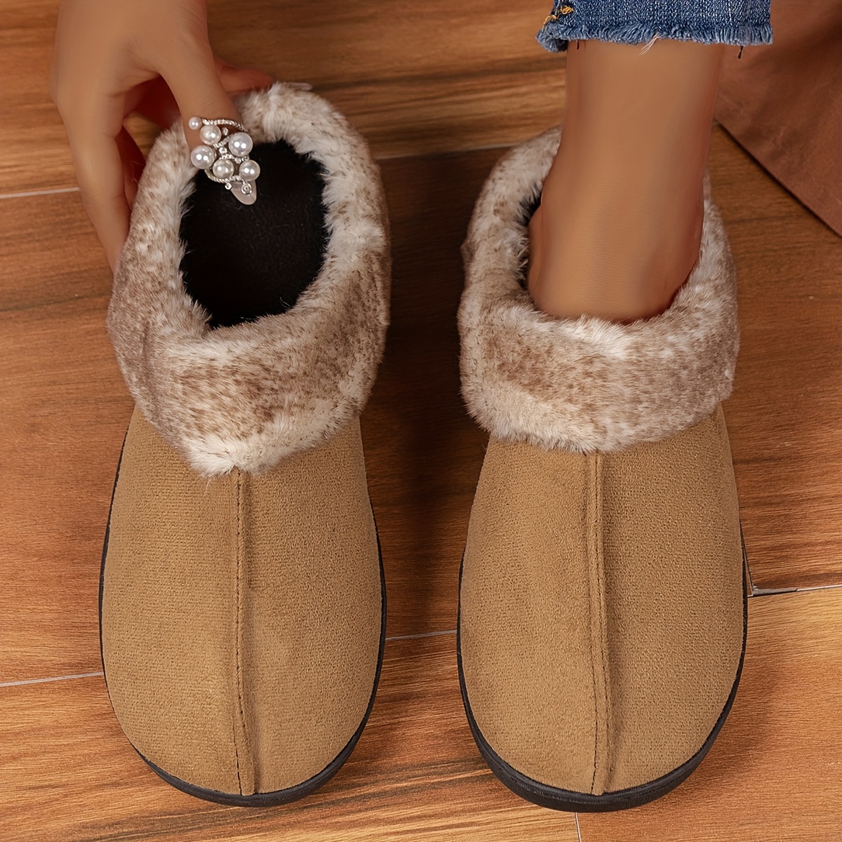 Fluffy Solid Color Cozy Slippers, Soft Sole Flat Closed Toe Plush Lined Shoes, Winter Non-slip Home Warm Shoes