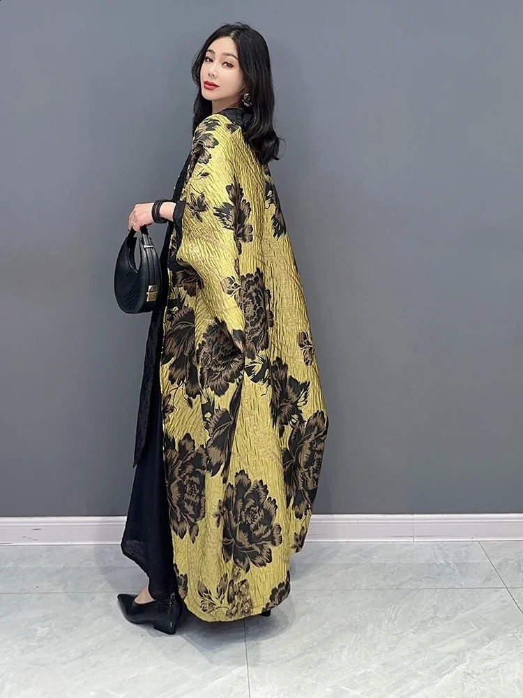 SpringSummer Dark Flower Gull Casual Big Bat Sleeve Open Collar Woolen Sweater for Women Retro Chinese Style Trend ZY574 240826