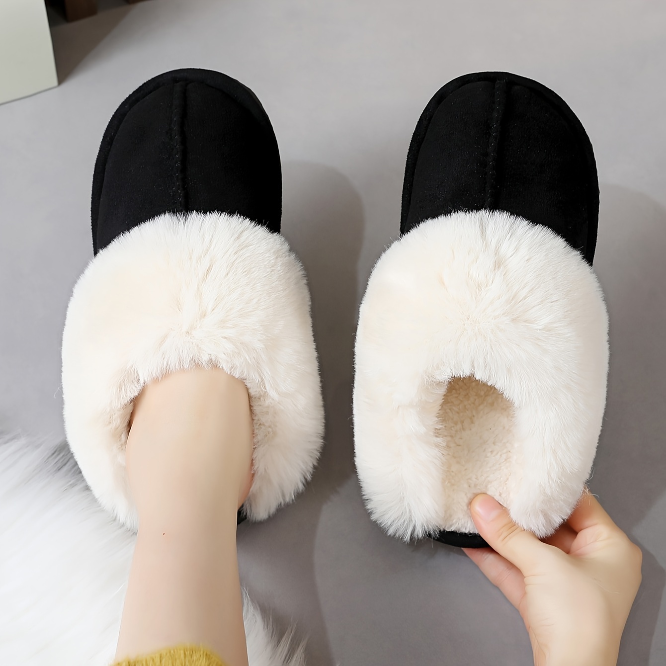 Solid Color Home Warm Slippers, Soft Sole Platform Plush Lined Backless Shoes, Round Toe Indoor Fluffy Shoes
