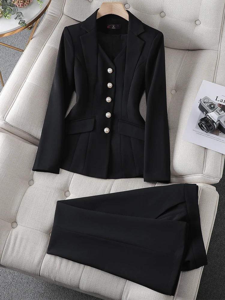 Fashion White Red Black Blazer Jacket And Pant Suit Trousers Women Female Office Ladies Work Wear Formal 2 Piece Set 240826