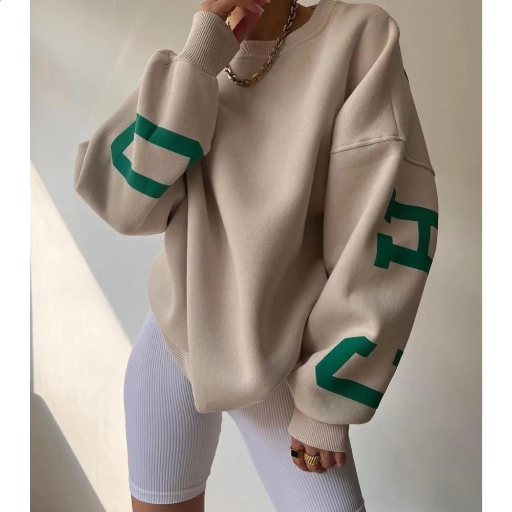 Casual Letter Printed Long Sleeve Pullover Hoodies Sweatshirt Aesthetic Women Clothing Tops Hoodie Highstreet Sweatshirts 240827