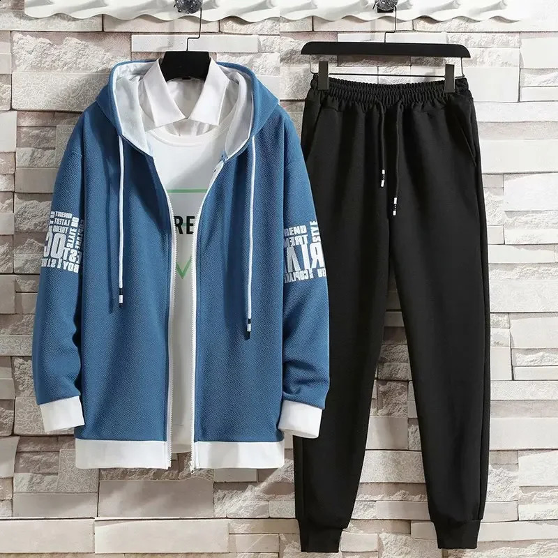 Autumn trend Korean style loose fitting mens sportswear cardigan wool sweater hooded jacket casual mens suit fashionable matching 240827