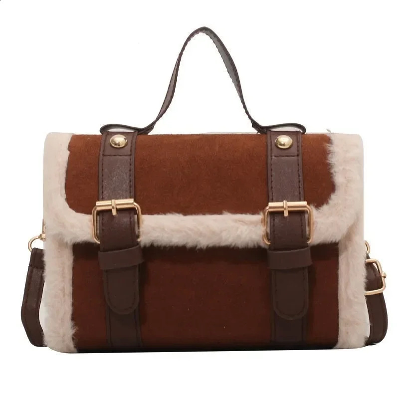 Winter cross body shoulder sheepskin plush veet bag womens small square handbag French Korean style 240826 4