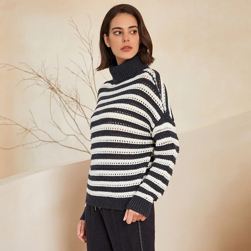 BC290 Color Buckle Turtle Neck 100% Wool Clothing Knitted Womens Sweater 240826