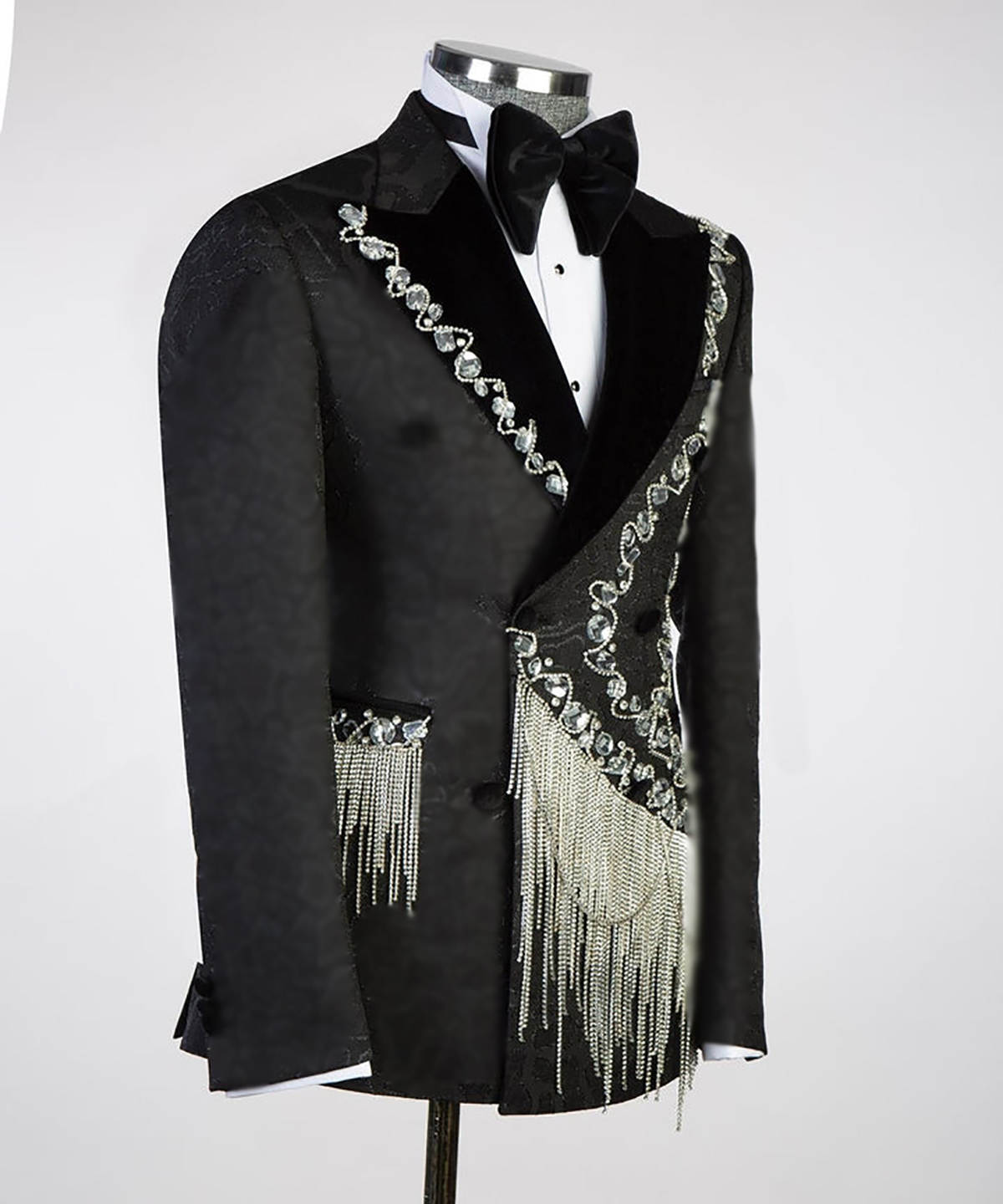 Gorgeous Men's Suit Peaked Lapel Tailored Blazers Crystal Tassel Groom Jacket For Man Double Breasted Custom Made Prom Coat Plus Size