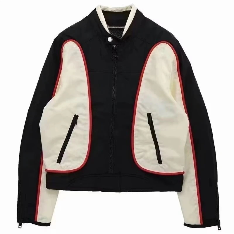 Retro Racing Jacket Women Cyber Y2k Streetwear Moto Patchwork Zipper Bomber Jackets Loose Autumn Winter Motorcycle Outwear 240827