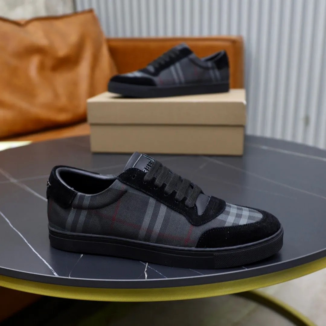 Perfect Designer Vintage Check Leather Trainers Shoes Plaid Fabrics & Suede Men Party Dress Skateboard Walking Discount Footwear EU38-46,With Box