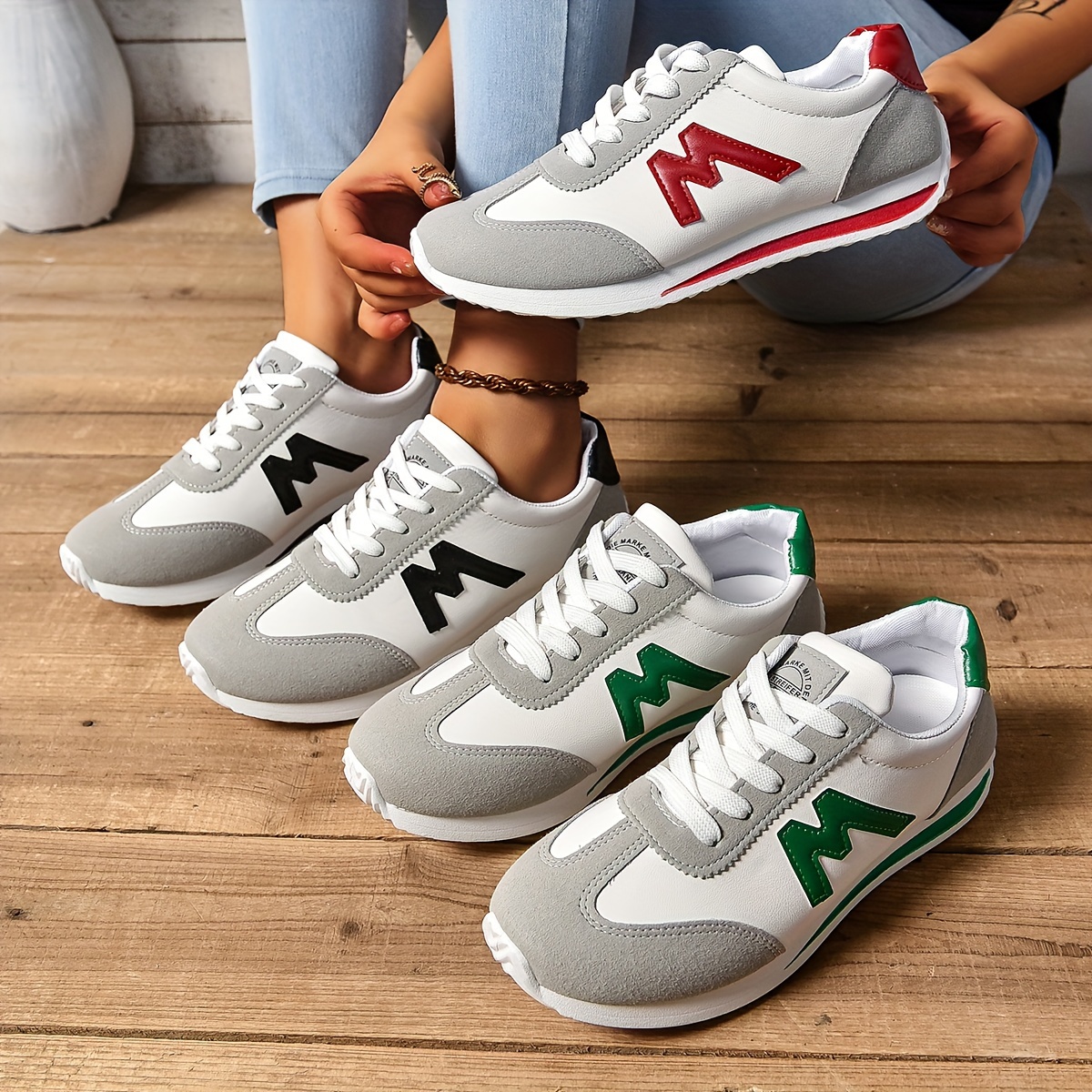 Versatile Mid-Top Lace-Up Sneakers - Soft EVA Sole, Breathable Mesh Lining, Comfortable Fabric Insole, Plain Toe Design - Perfect for Casual Walking, 