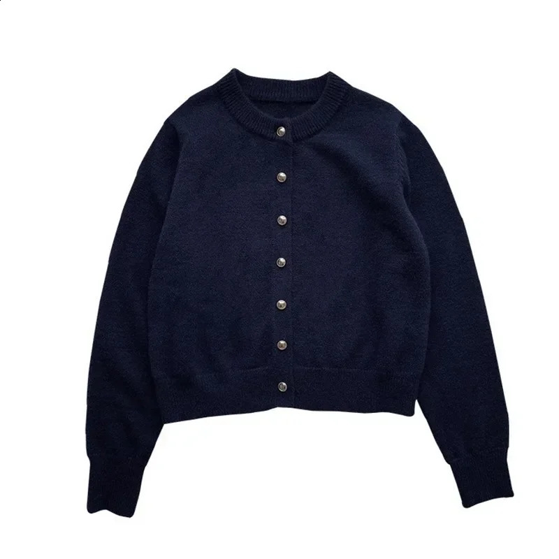 Knitted cardigan womens spring Korean loose solid color round neck sweater jacket 240827