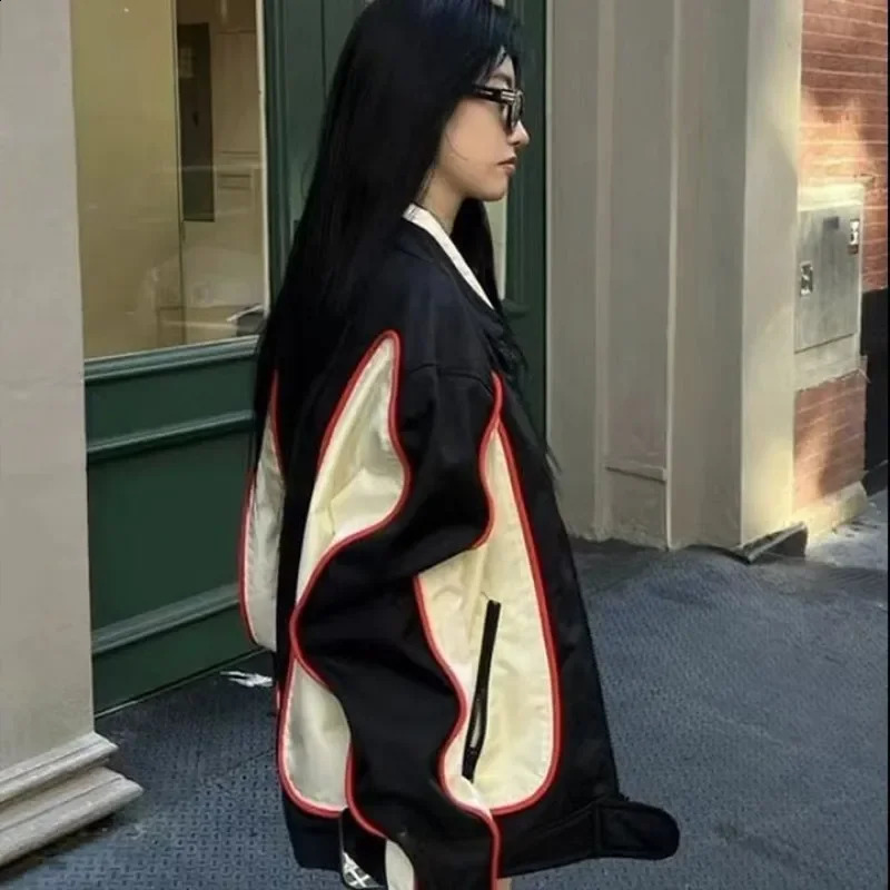 Retro Racing Jacket Women Cyber Y2k Streetwear Moto Patchwork Zipper Bomber Jackets Loose Autumn Winter Motorcycle Outwear 240827