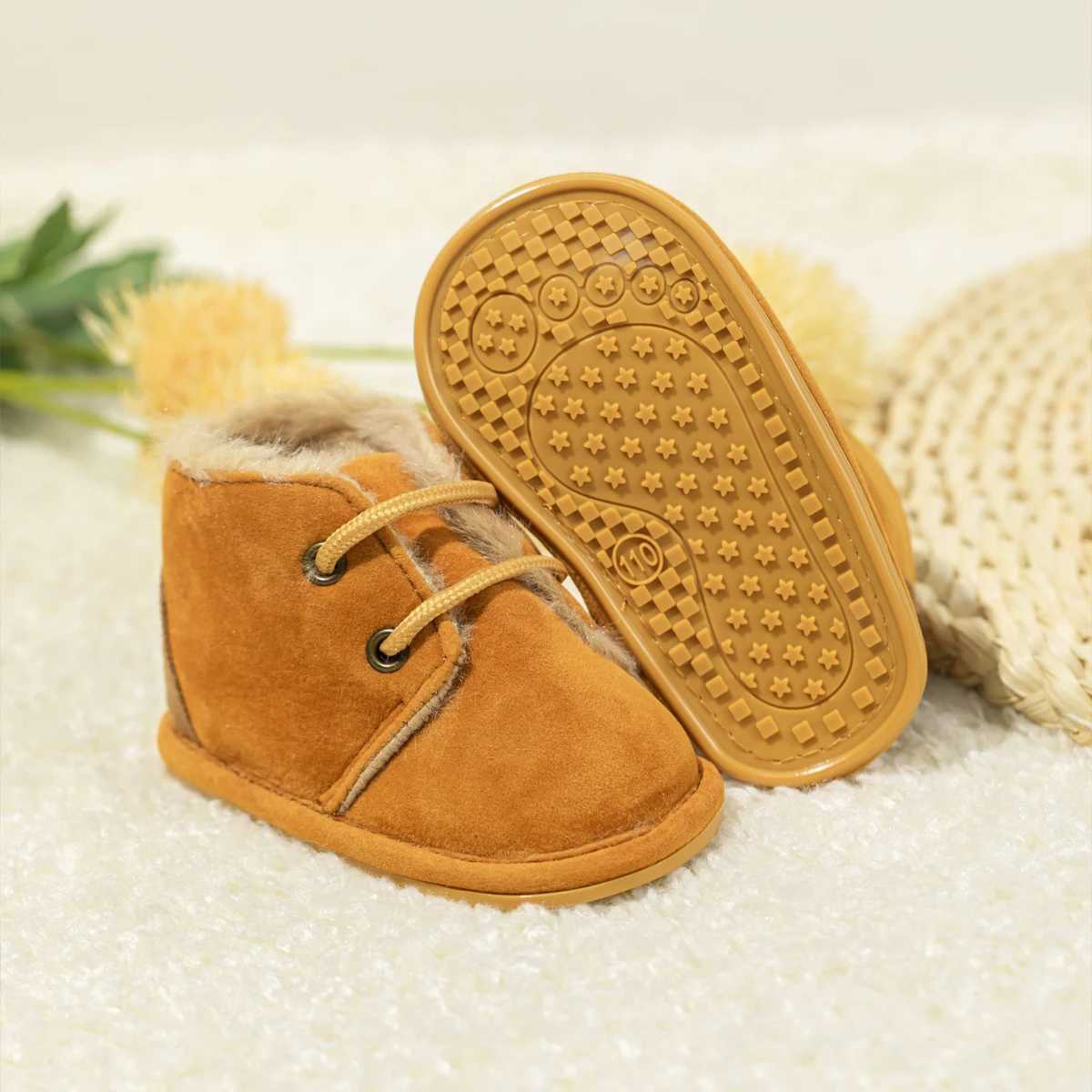 KIDSUN newborn baby snow boots winter warm wool stockings soft shoes rubber anti slip toddler first step walking board shoes M240827