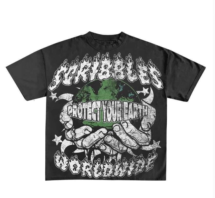 Y2K new skeleton printing mode short sleeved round neck street washed hip-hop fashion brand loose T-shirt