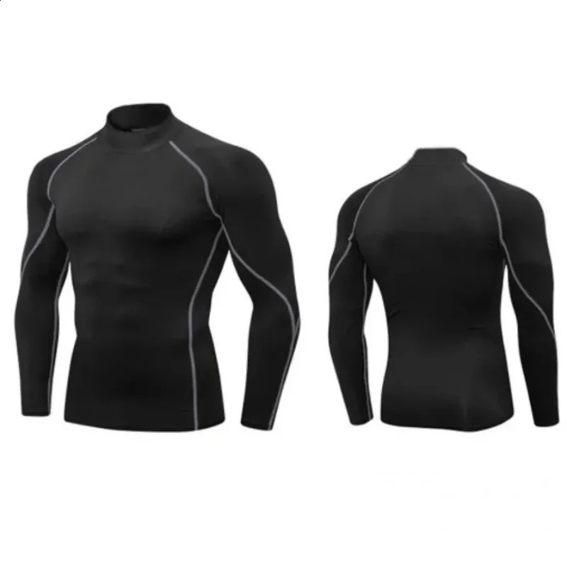 Mens sports Tshirt fitness suit quick drying and bodybuilding running long sleeved compression vest tight fitting sportswear 240827