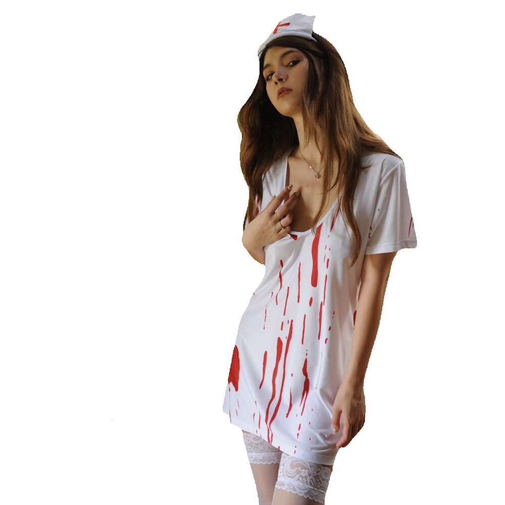 Halloween Day Terror Bloody Blooded Adult Female Doctor Clothing Ghost Nurse 6 summer t-shirt sexy lace kimono
