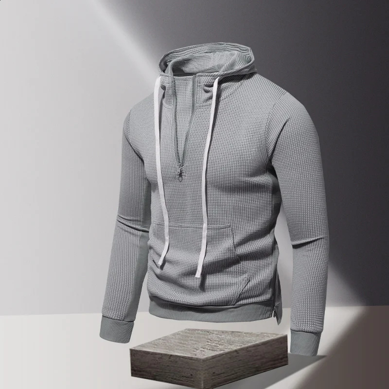 Spring and Autumn Mens Long Sleeve Hoodie Personalized Half Collar Fashion Edition Sports Fitness Tshirt 240827