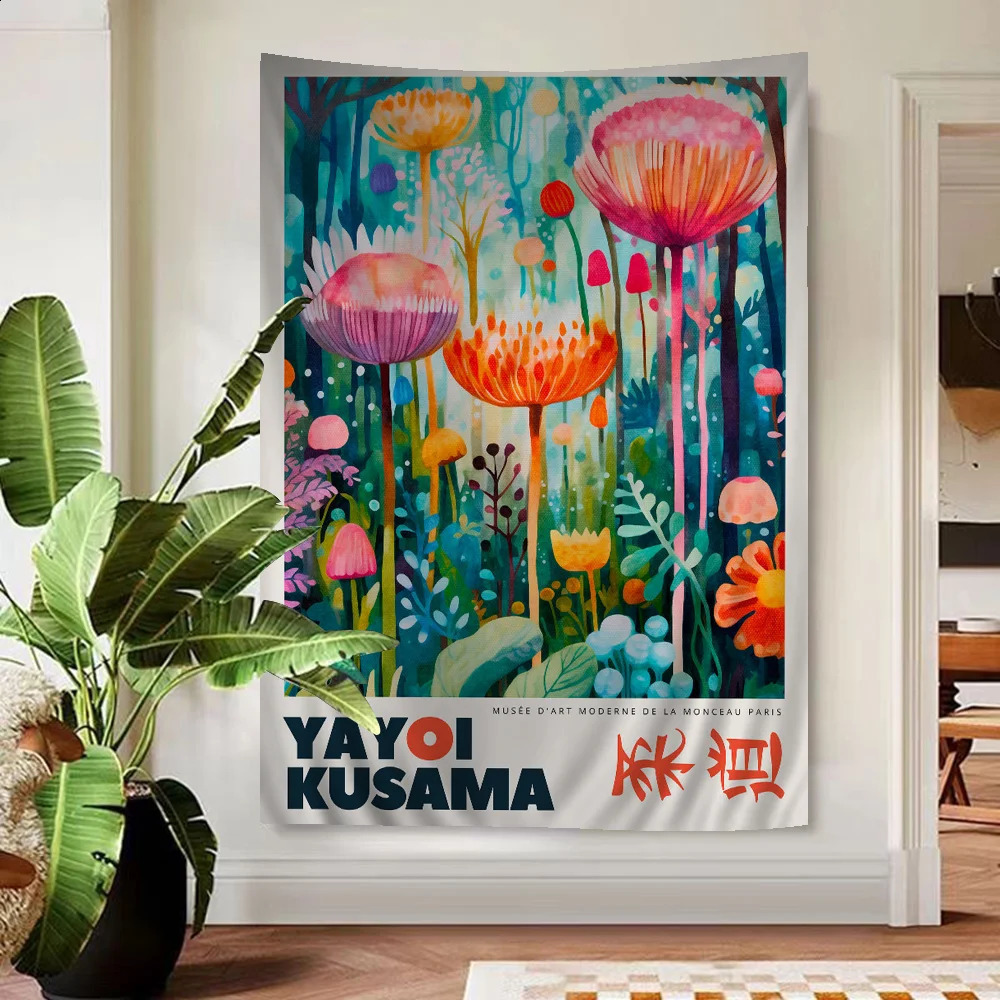 Abstract Yayoi Kusama Anime Tapestry Hanging Tarot Hippie Wall Rugs Dorm Home Decor y240826