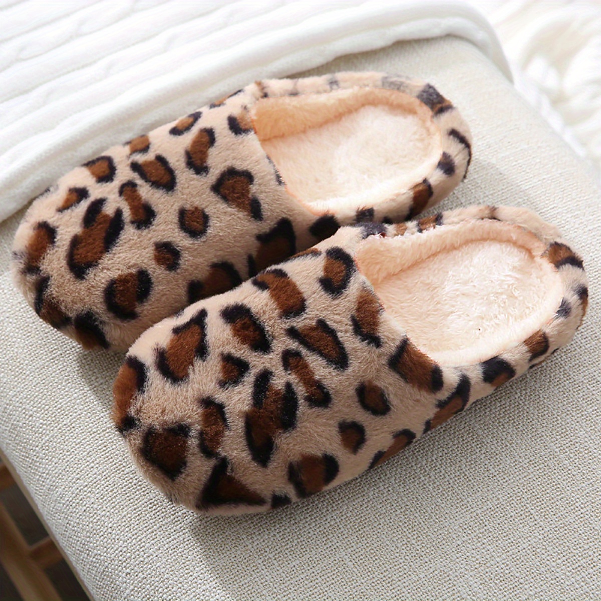 Cozy Leopard Print Slippers for Women - Ultra Soft, Breathable Fabric Construction, Slip-on Design, Anti-Slip Fabric Sole, Comfortable Fit, Ideal for 