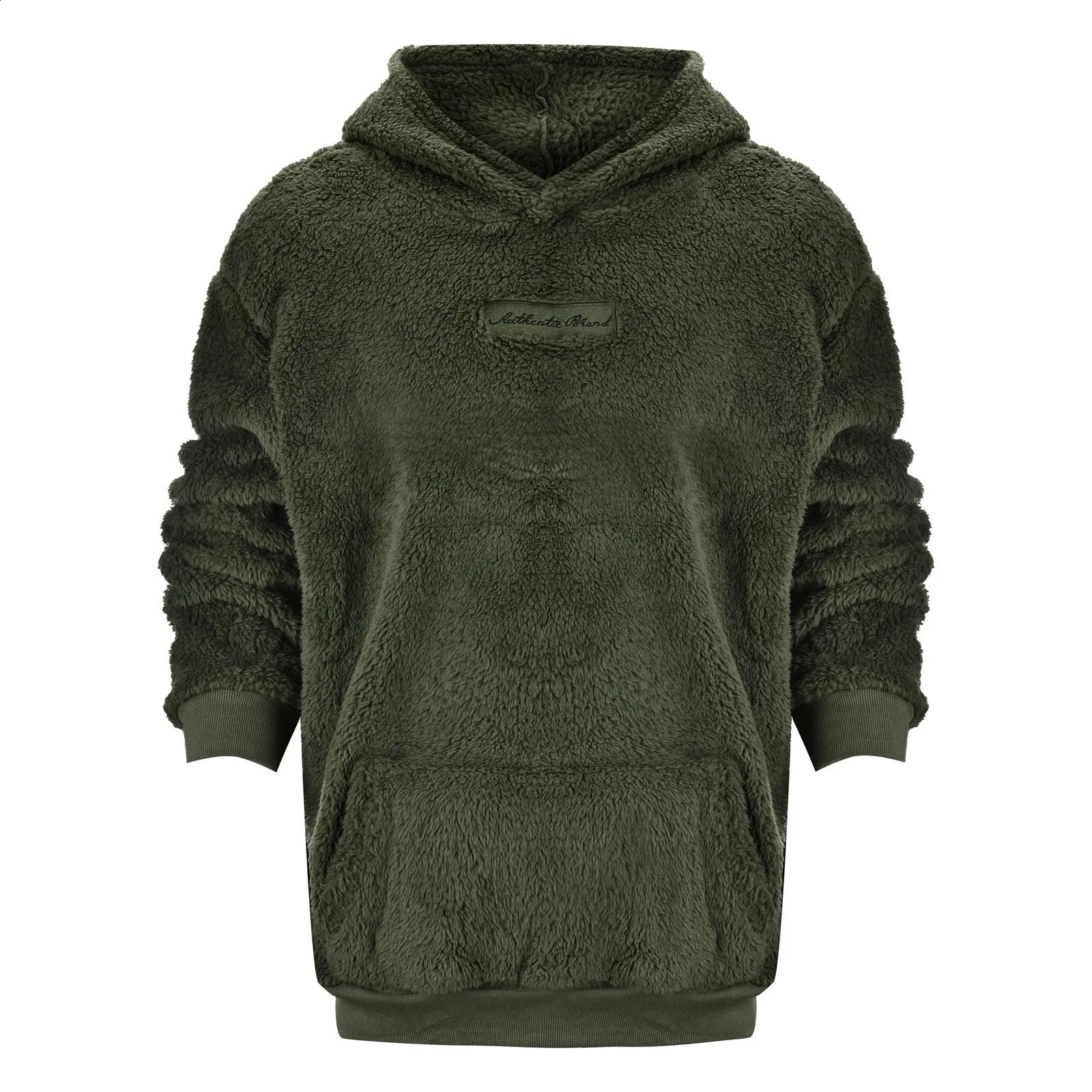 Korean Style Plush Fleece Hoodie For Man Autumn Hoodie Fuzzy Sweatshirt Solid Color Letter Long Sleeve Pockets Tracksuit 240826