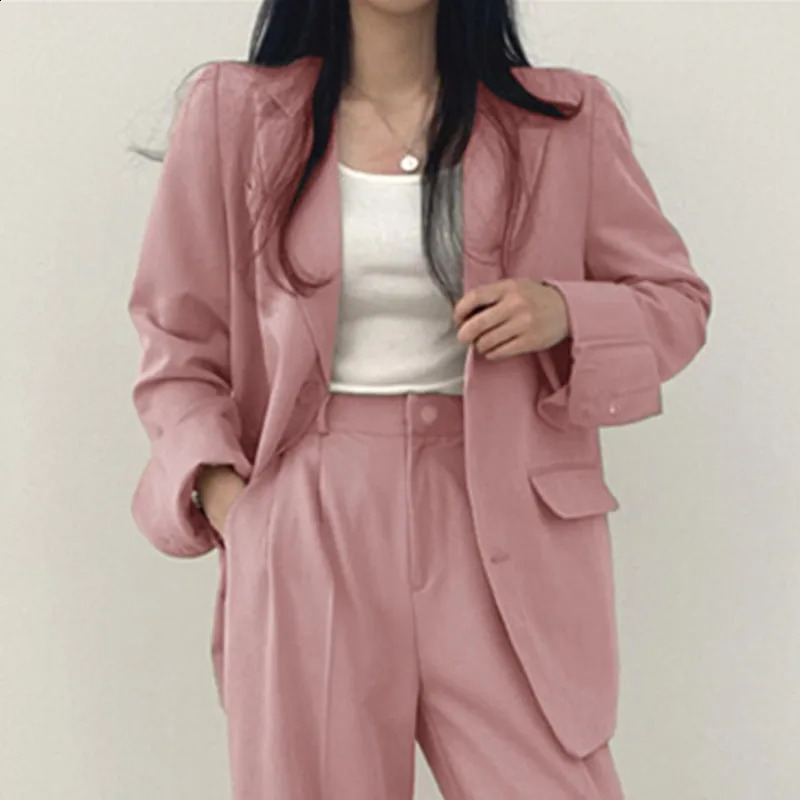 Autumn Casual Blazers Pant Sets Women Fall 2 Piece Sets Single Breasted Office Lady Pantsuit Solid Trousers Coats Tops Suit 240826