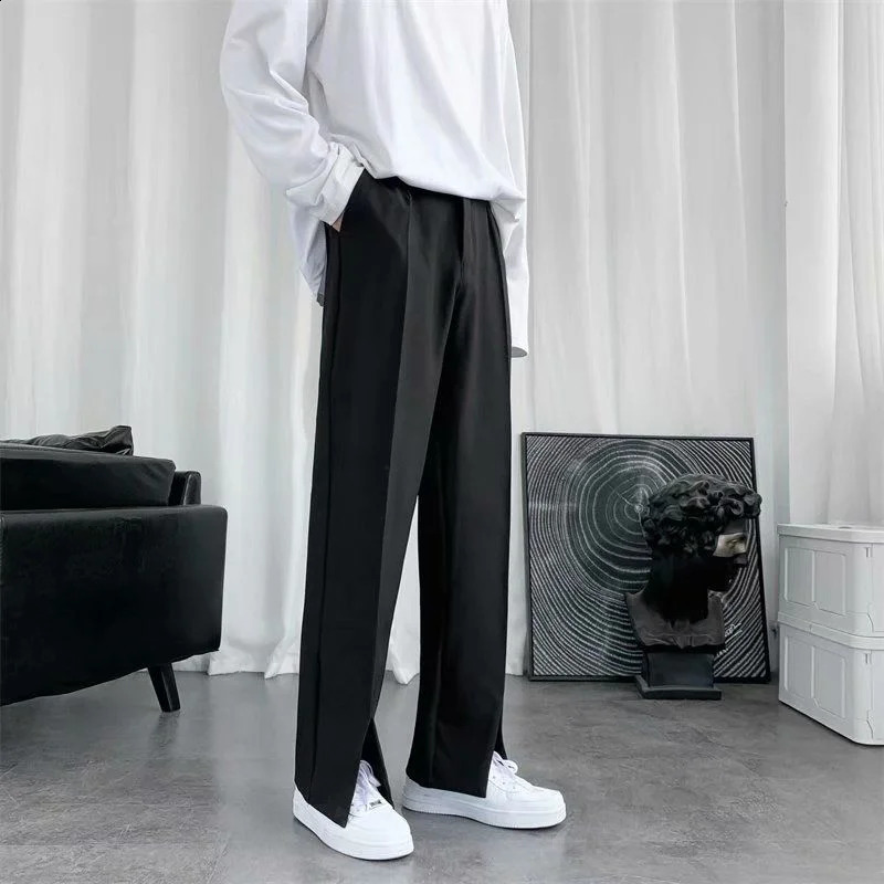 Spring/Summer Black Suit Pants Men Fashion Society Mens Dress Pants Korean Loose Straight Pants Mens Office Formal Trousers 240827