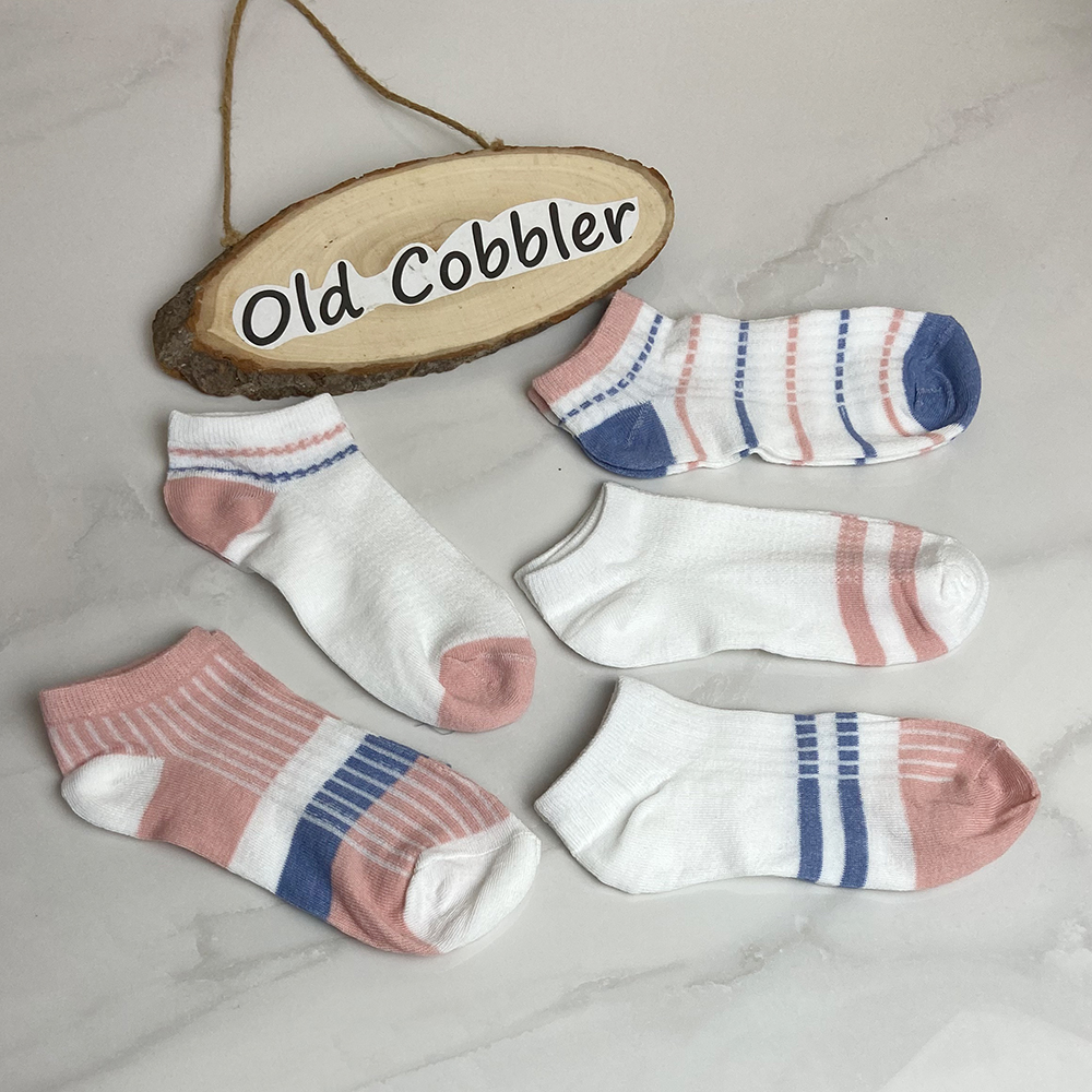 SB9447-5001 Spring and Autumn Girls' Socks Shallow Mouth Stripe Cut Student Motion Invisible Boat Socks Love Polyester Wholesale 5 Colors