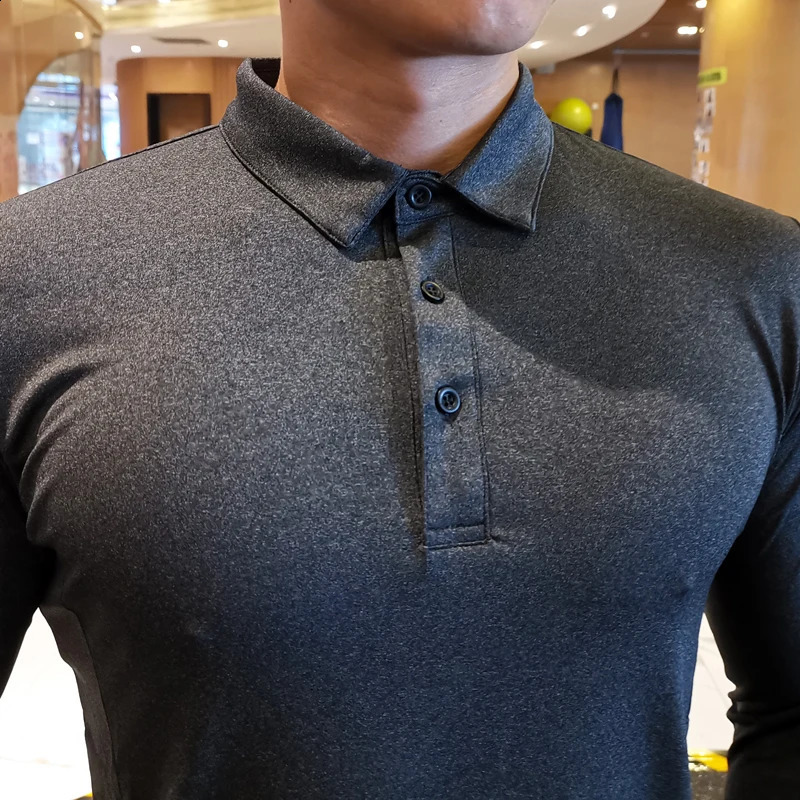 Quick drying running shirt mens bodybuilding sports Tshirt long sleeved compression top fitness tight fitting polo 240827