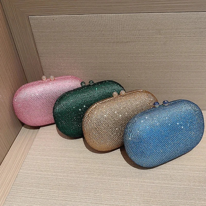 Women Diamond Clutch Bags Wedding Party Prom Dinner Wallets With Chain Mini Banquet Evening Purse Egg Shaped Handbags 240826Z