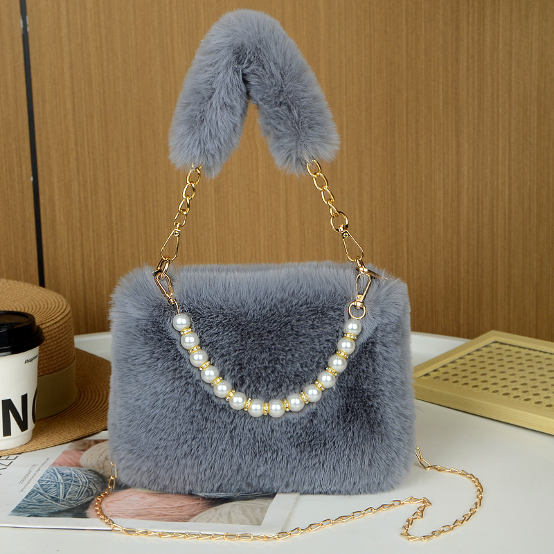 Autumn Winter Plush Bags New Styles For Women Niche Chain Crossbody Bags Fashionable Small Square Bags Plush Bags Casual