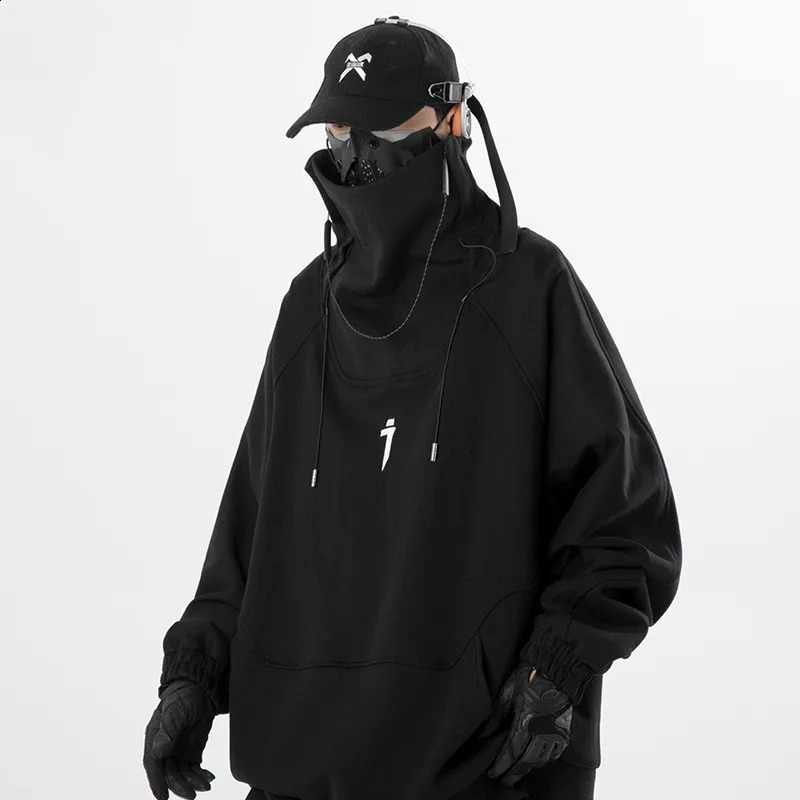 Turtleneck Techwear Hoodie Hip Hop Pullover Mens Autumn Casual Sweatshirt 240826