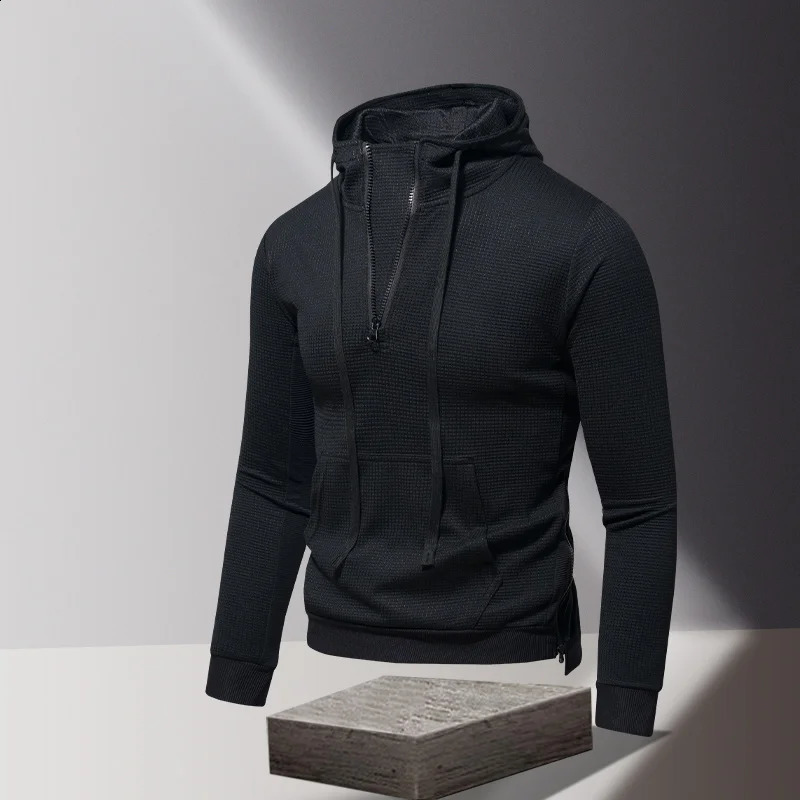 Spring and Autumn Mens Long Sleeve Hoodie Personalized Half Collar Fashion Edition Sports Fitness Tshirt 240827