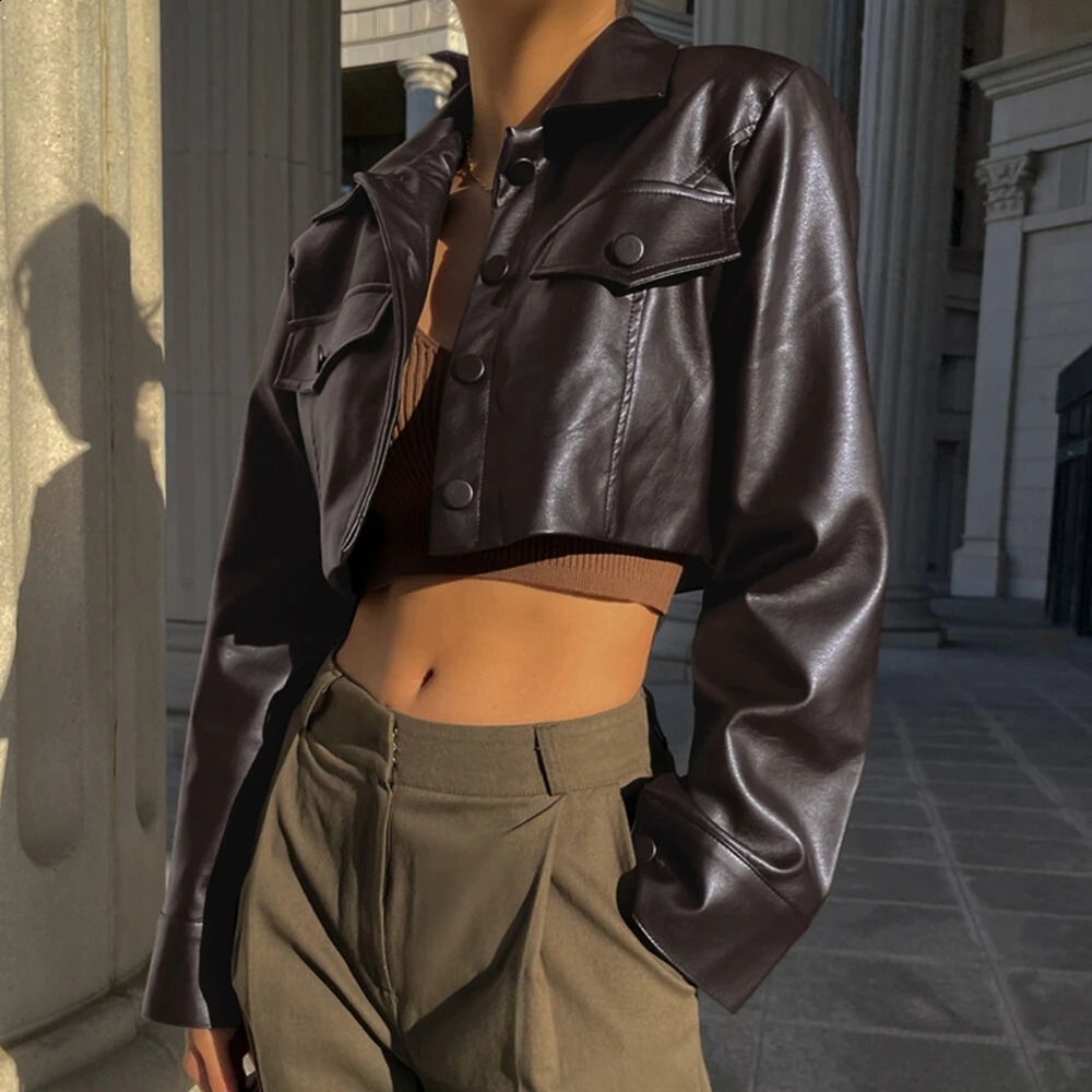 Autumn and winter selling womens sexy crops exposed motorcycle set womens leather jacket 240827