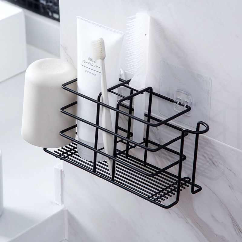 Toothbrush hole-free wall-mounted toilet mouthwash cup holder toothpaste storage rack