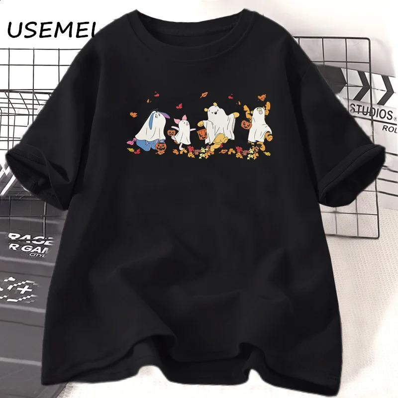 Retro Ghost Halloween T-shirt cotton short sleeved Spooky seasonal T-shirt cute autumn T-shirt womens T-shirt street clothing unisex top 240827