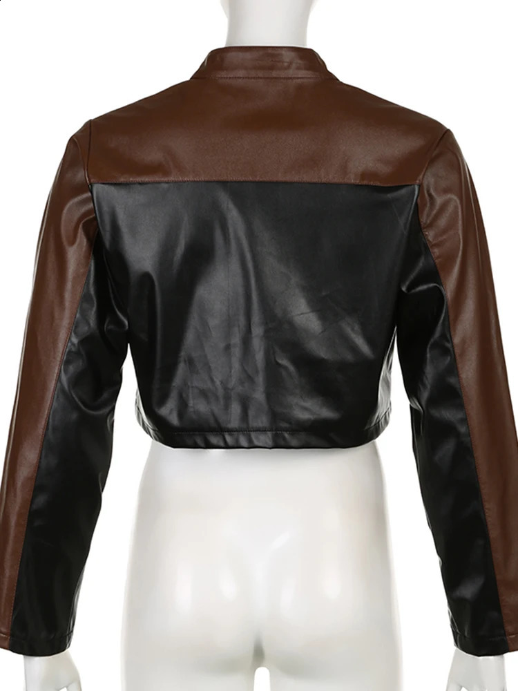 IAMSURE locomotive style decal Worl Pu leather jacket casual streetwear long sleeved jacket womens autumn winter fashion women 240827