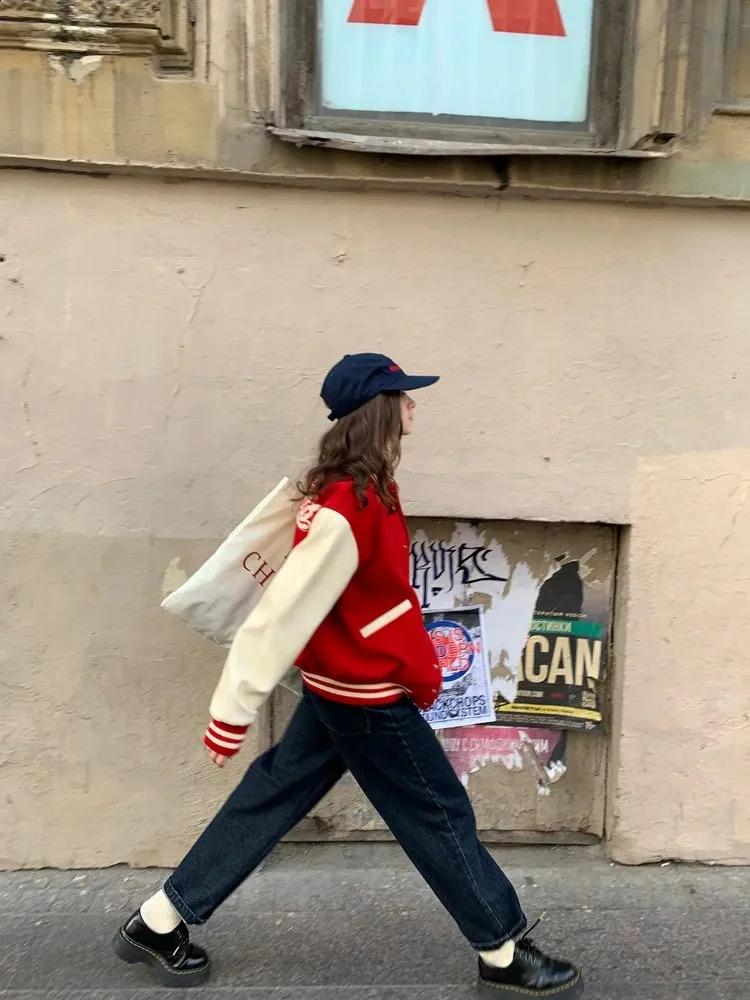 Hip Hop Varsity Bomber Jacket Women Spring Baseball Jackets Streetwear Cropped Coat Casual High Quality Patchwork Outwear 240827