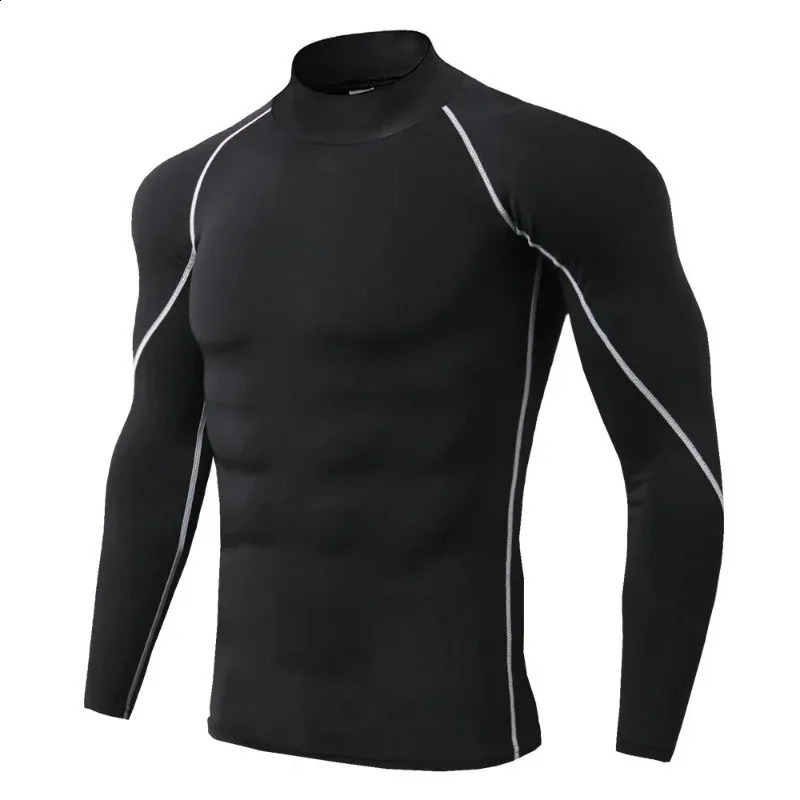 Mens sports Tshirt fitness suit quick drying and bodybuilding running long sleeved compression vest tight fitting sportswear 240827
