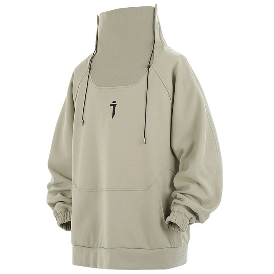 Fashion Hoodie Mens Autumn Windproof High Collar Sweater Techwear Functional Loose Black Zipper 240826
