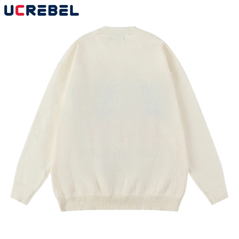 Xin Jacquard Knitted Sweater Mens Embroidery Autumn Winter Street Staff Collar Loose Long Sleeve Zipper Style 240826