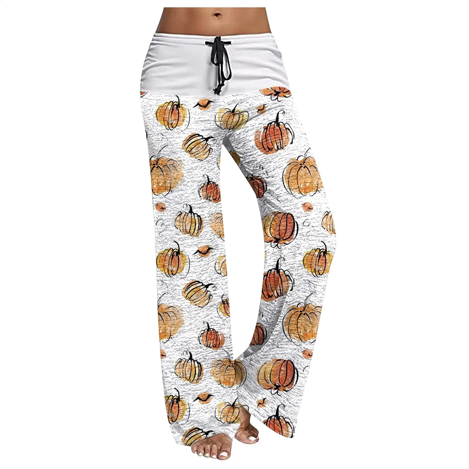 Womens casual lace wide leg pants Halloween printed womens casual pants 240827