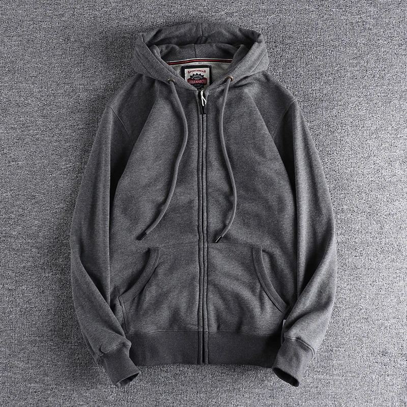 Autumn Winter Cardigan Hoodies for Mens Fashion Simple Long Sleeved Hooded Heavyweight Terry Cloth Knitted Casual Sweatshirts 240826