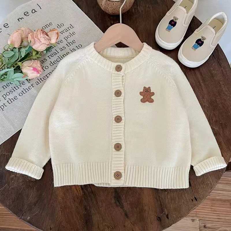 2-8 autumn and winter new girls knitted cardigan wool sweater cartoon bear striped sweater girls and children warm knitted jacketW240824