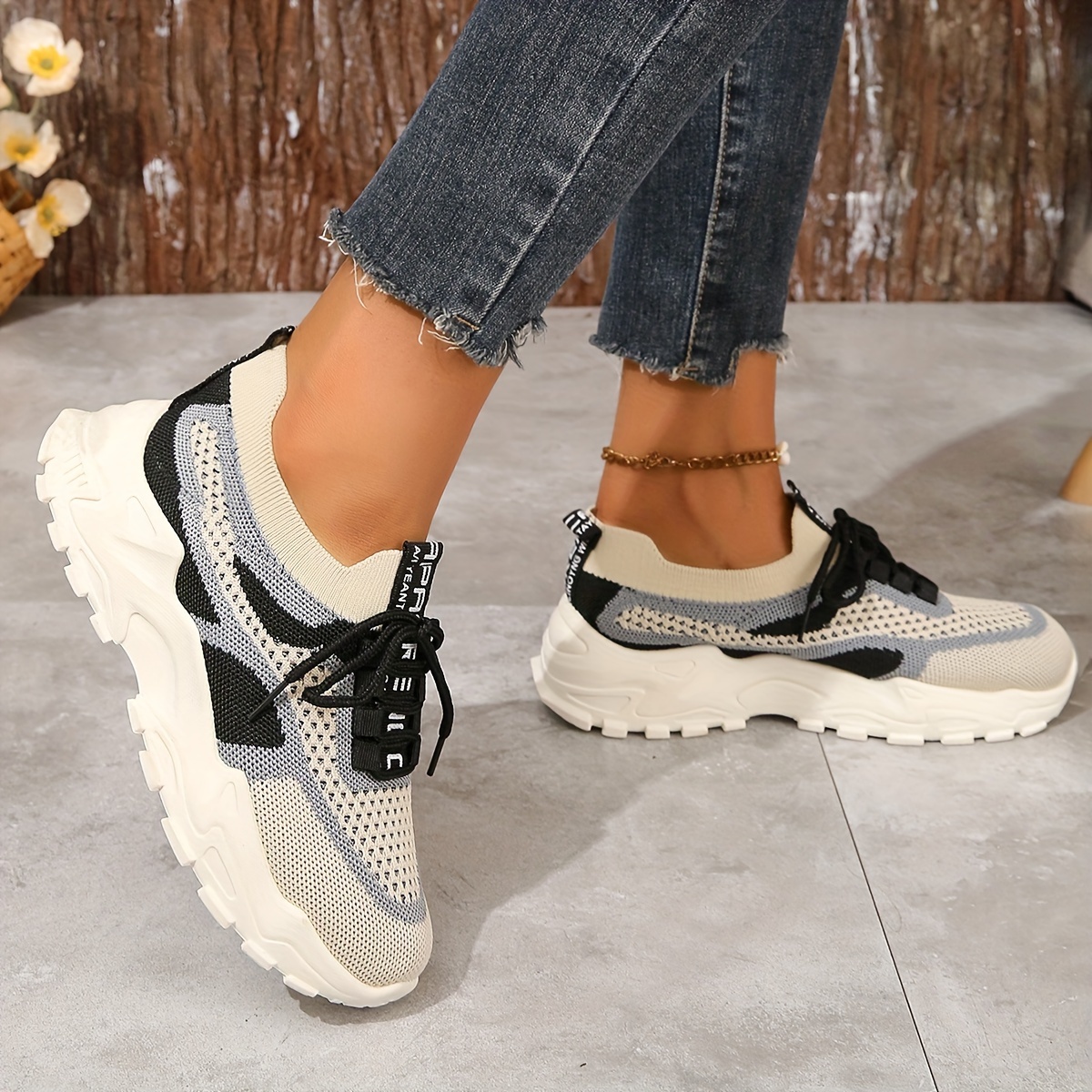 Comfortable Low-Top Breathable Mesh Platform Sneakers for Women - Lightweight, Casual, Lace-Up Design, Soft Insoles, Non-Slip Outsoles, Ideal for Outd