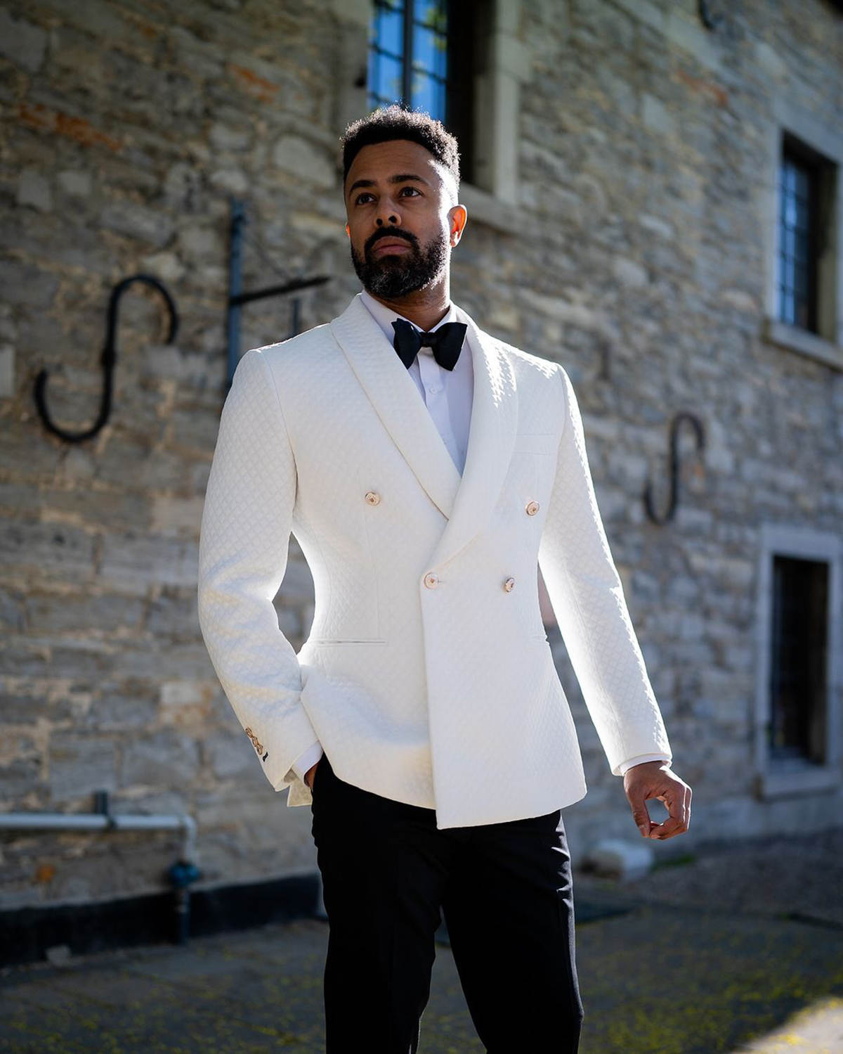 Stylish Men's Suit Shawl Lapel Tailored Blazers Damier Check Groom Jacket For Man Custom Made Air Cotton Coat Plus Size 2 Pieces Black Pants