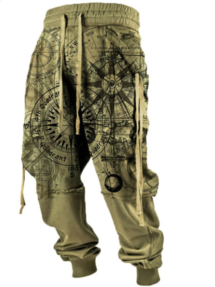 Y2k retro long pants mens drawstring hooded sweatshirt Harajuku 3D pattern printing casual hiphop autumn pocket Trouser 240827